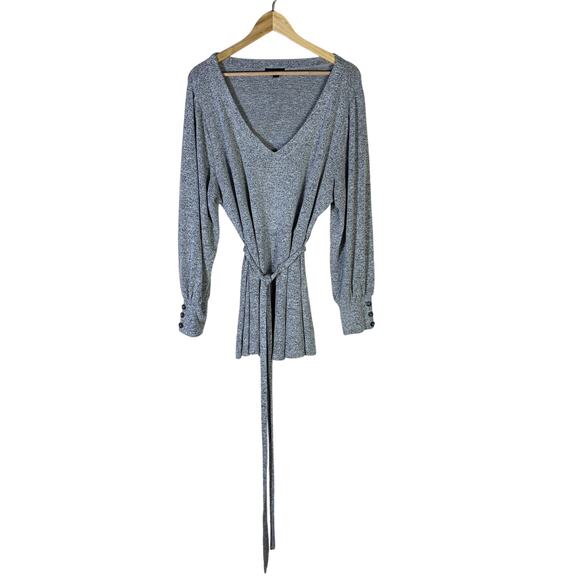 Lane Bryant Tie Waist Knit Sweater Womens 18/20 Gray Stretch Classic - Picture 2 of 9